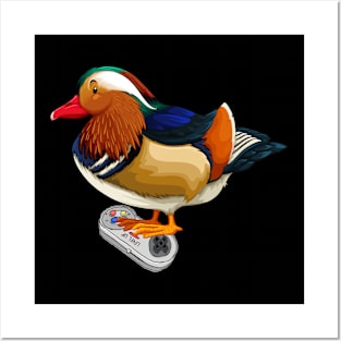 Mandarin Duck playing Video Birds Game Duck Video Gamer Posters and Art